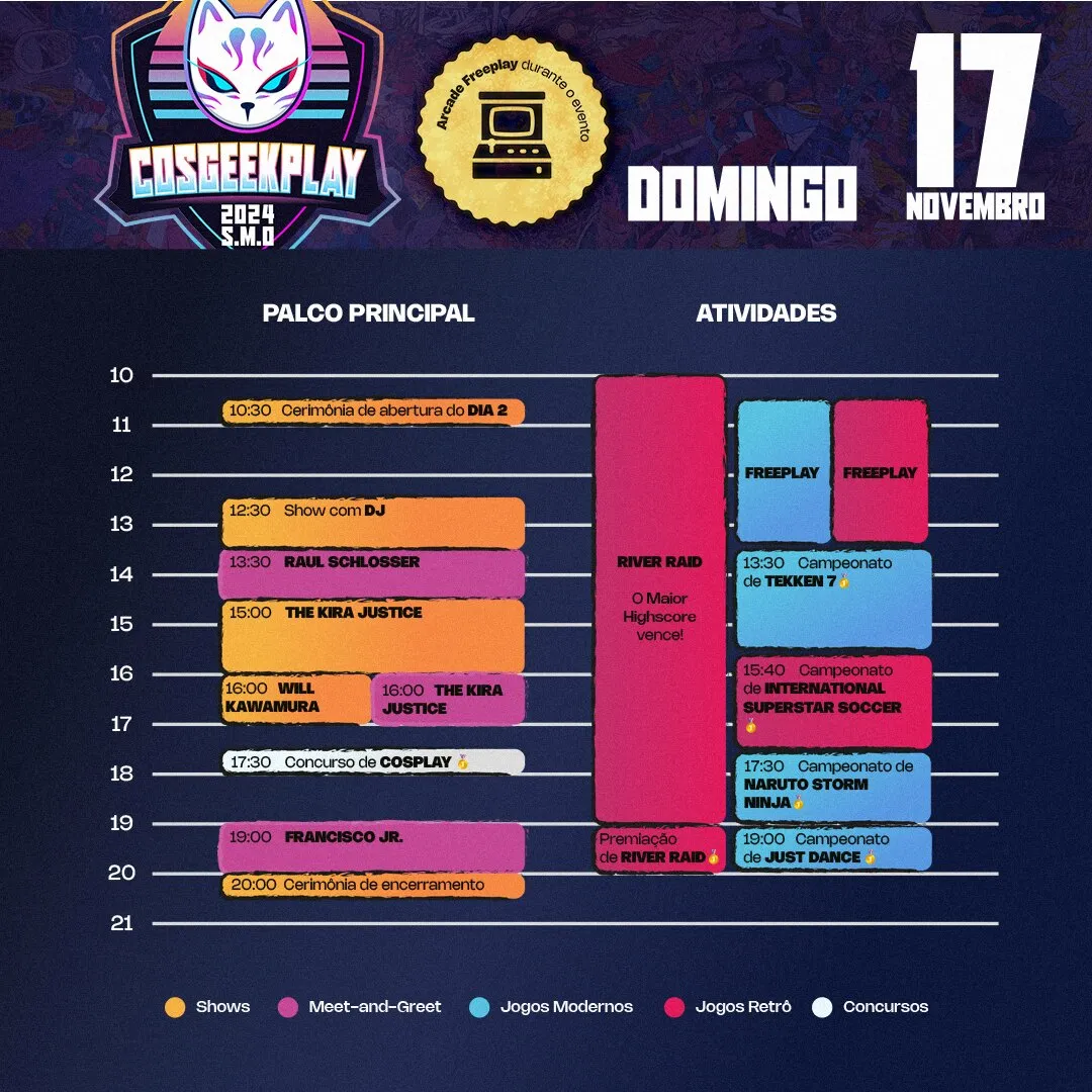 Cronograma de domingo, 17 de novembro